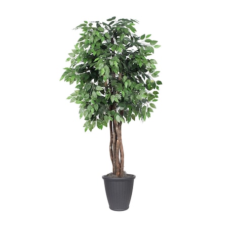 Dare2Decor 6 ft. Artificial Ficus Executive Tree in Round Gray Container, Green DA3256476